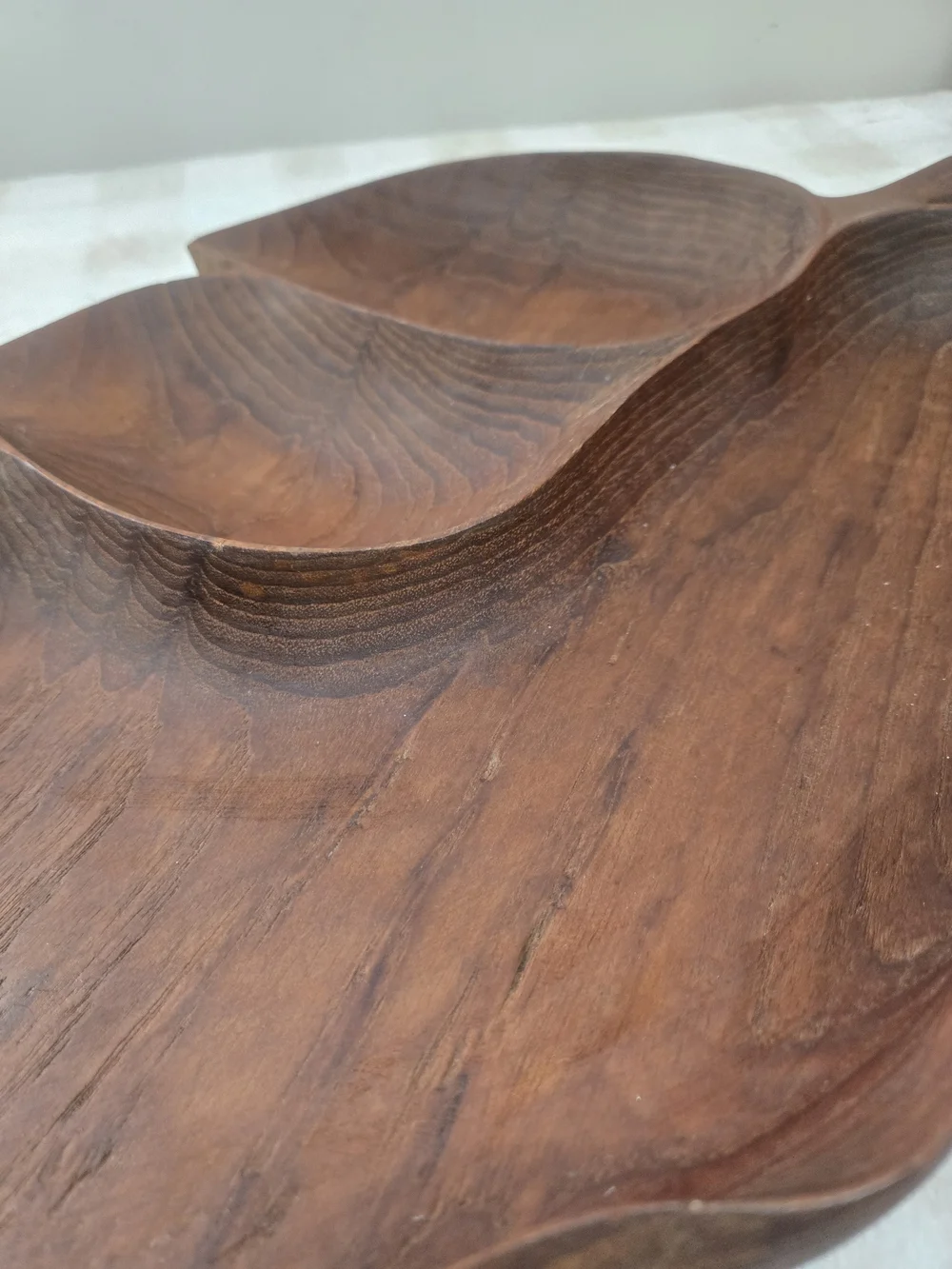 Leaf-Shaped Wood Serving Tray, 3 Compartments, Dark Brown, 18 in